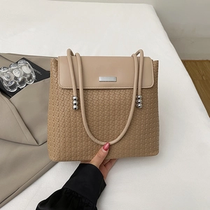 Women's chic apricot hobo bag with woven texture and metallic clasp detail