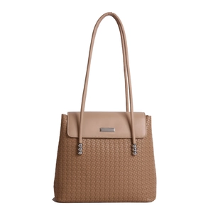 Large khaki crossbody dumpling tote bag with smooth leather flap and silver hardware