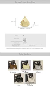 Detailed size chart and multi-color options for the minimalist PU leather backpack for women
