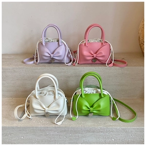 Fashion Bowknot Shoulder Bag PU Leather Handheld Crossbody Purse Heart Pendant Drawstring Inner Pouch Elegant Sweet Style Women