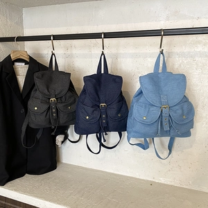 Vintage Denim Backpack Large Capacity Multi Pocket Women Travel School Bag Fashion Casual Denim Fabric Bag