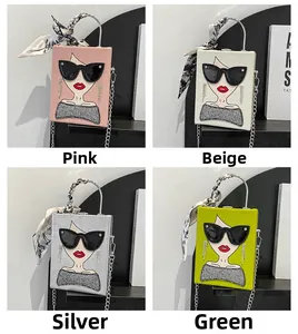 Fashionable box clutch bags in pink, beige, silver and green with silk scarf handles