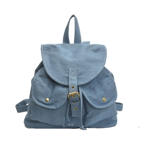 Vintage denim blue canvas backpack with large capacity and multi-pocket functional design