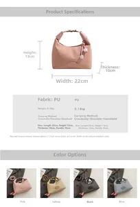 Detailed size specifications and color options for the stylish PU leather hobo bag