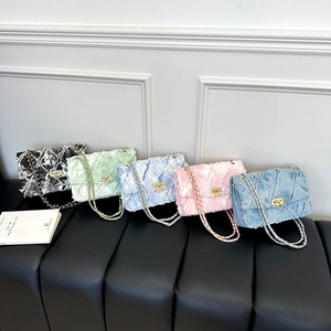 Sac Bandoulière En Jean Matelassé Femme Bords Effilochés Chaîne En Métal Petit Sac À Main Carré Tendance Décontracté