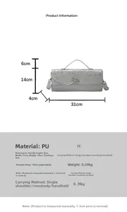 Tabella taglie dettagliata per borsa baguette in pelle PU argento con dimensioni
