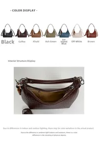 Detail view of woven leather dumpling bags in seven colors and interior zipper pocket