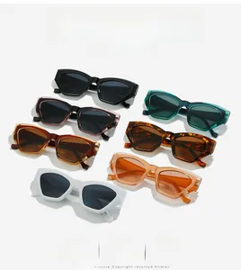 Flat lay of cat eye sunglasses in seven colors including tortoiseshell and monochrome