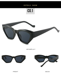 Detailed multi-angle views of black geometric cat eye sunglasses with thick frames