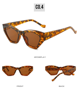 Detailed multi-angle view of leopard print cat eye sunglasses with brown lenses