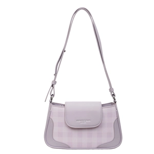Lavender plaid underarm shoulder bag for women with adjustable strap and silver hardware