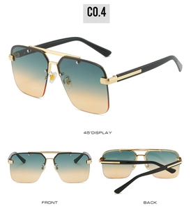 Three views of gold metal pilot sunglasses with gradient lenses and double bridge design
