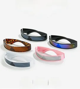 Detailed set of five futuristic Y2K wrap-around sunglasses in assorted vibrant colors