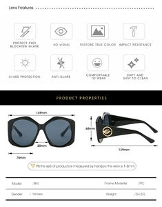 Diagramme technique détaillé des lunettes de soleil losange avec dimensions du modèle M85