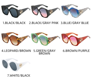 Collection de lunettes de soleil hexagonales oversize en sept couleurs avec logo plume