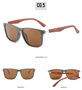 Polarisierte Sonnenbrille mit mattem Rahmen, braunen UV400-Gläsern und Holzmaserung