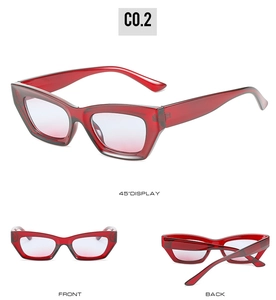 Vues détaillées multi-angles de lunettes de soleil œil de chat avec monture rouge