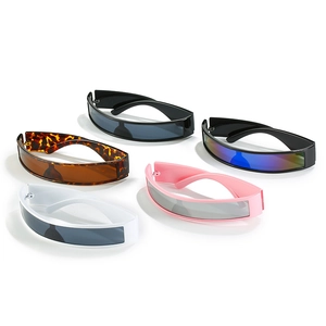Futuristic one-piece wrap sunglasses in five colors including black and tortoise shell