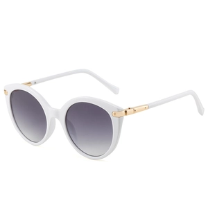 Fashionable white round frame sunglasses with grey gradient lenses and gold accents