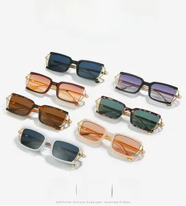 Collection of square frame sunglasses with gold hollow temples in multiple colors
