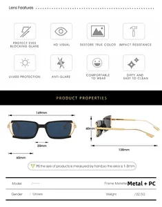 Detailed dimension guide for rectangle sunglasses with UV400 and blue lenses