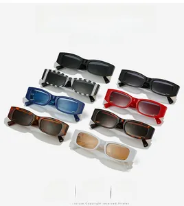 Detailed grid showing colorful rectangular fashion sunglasses in multiple stylish frames