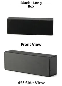 Detailed views of black lychee grain rectangle eyewear case from front and 45-degree angle