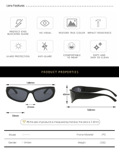 Detailed size specifications for steampunk sports sunglasses with UV400 lens features