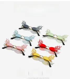 Collection of flame-shaped rimless sunglasses decorated with pearls and rhinestones