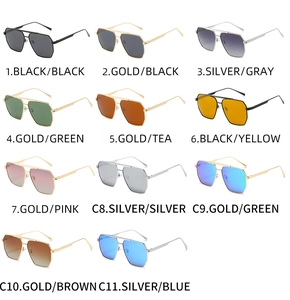 Multiple color variations of pilot-style polygonal metal frame polarized sunglasses