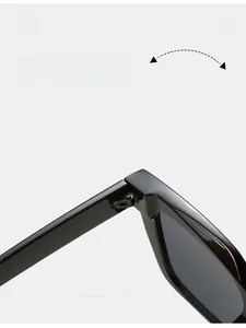 Details der langlebigen Metallscharniere an der schwarzen quadratischen Sonnenbrille