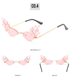 Pink flame sunglasses with pearl embellishments showing front, back, and side views
