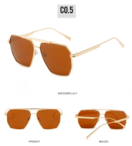 Detailed multi-angle views of double-bridge aviator sunglasses with gold frames