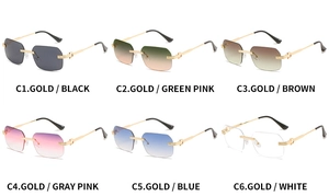 Detailed collection of rimless sunglasses with gold C-hinge and gradient color lenses