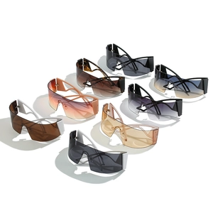Cyberpunk oversized rimless sunglasses set with hollow geometric temples and colorful lenses