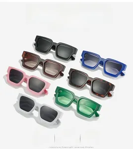 Detailed display of fashionable square frame sunglasses in seven diverse trendy colors