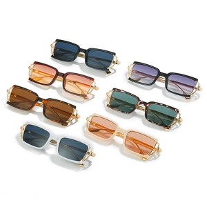 Collection of retro rectangular sunglasses with gold hollow metal temples in multi-colors