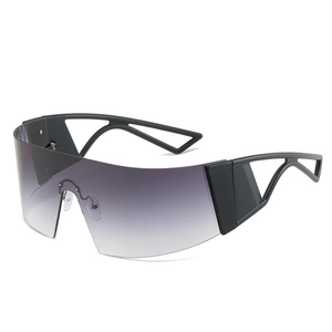 Cyberpunk one-piece oversized sunglasses with futuristic matte black wrap frame