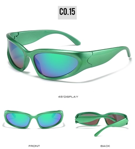 Steampunk green sports sunglasses with oval cat eye frames and blue-green gradient mirror lenses