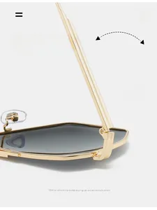 Detailed close-up of premium gold metal hinge and high-quality polarized dark grey lenses