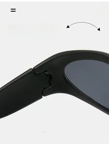 Macro detail of the durable matte black hinge on steampunk sport sunglasses
