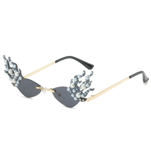 Flame Shape Rimless Sunglasses For Women With Faux Artificial Pearl Metal Frame UV400 Fashion Y2K Party Rave Fire Eyewear