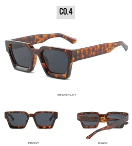 Multiple views of tortoise shell square sunglasses with dark grey lenses C0.4 model