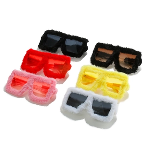 Oversized cat eye sunglasses with plush faux fur frames in multiple vibrant colors