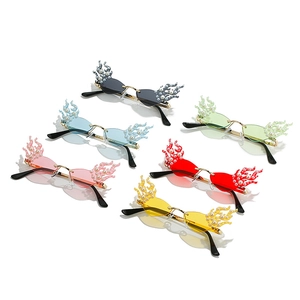 Fashion flame-shaped rimless sunglasses with pearls in multiple vibrant colors