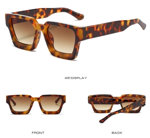 Multi-angle views of oversized tortoise shell square sunglasses with brown gradient lenses