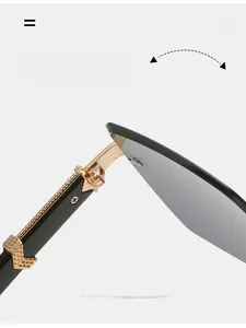 Detailed close-up of durable golden metal hinges with woven texture on black sunglasses