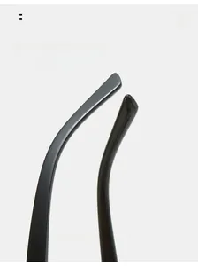 Close-up of curved ergonomic mirror legs on rimless square sunglasses for comfort