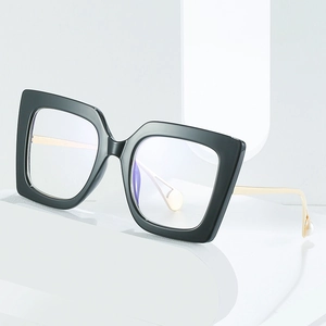 Women's oversized square blue light blocking glasses with gold temples and pearl detail