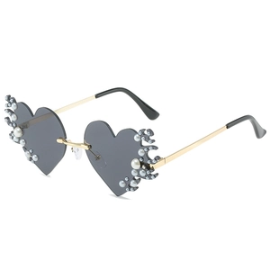 Lunettes De Soleil Sans Monture En Forme De Coeur Avec Décor De Künstliche Perle Flamme Protection UV400 Mode Y2K Gothique